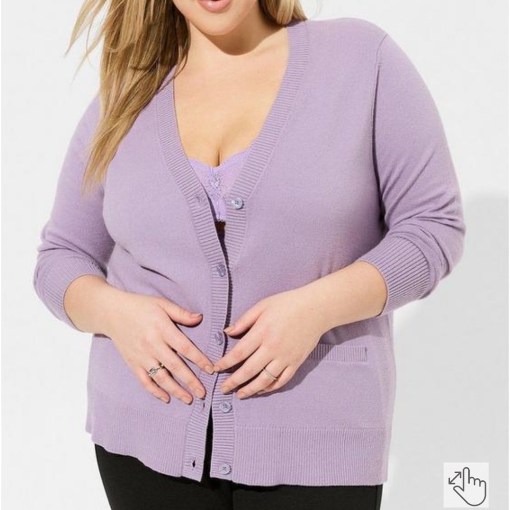 Torrid Women’s Cardigan Everyday Soft V-Neck Pocket Sweater Lavender - Picture 3 of 6